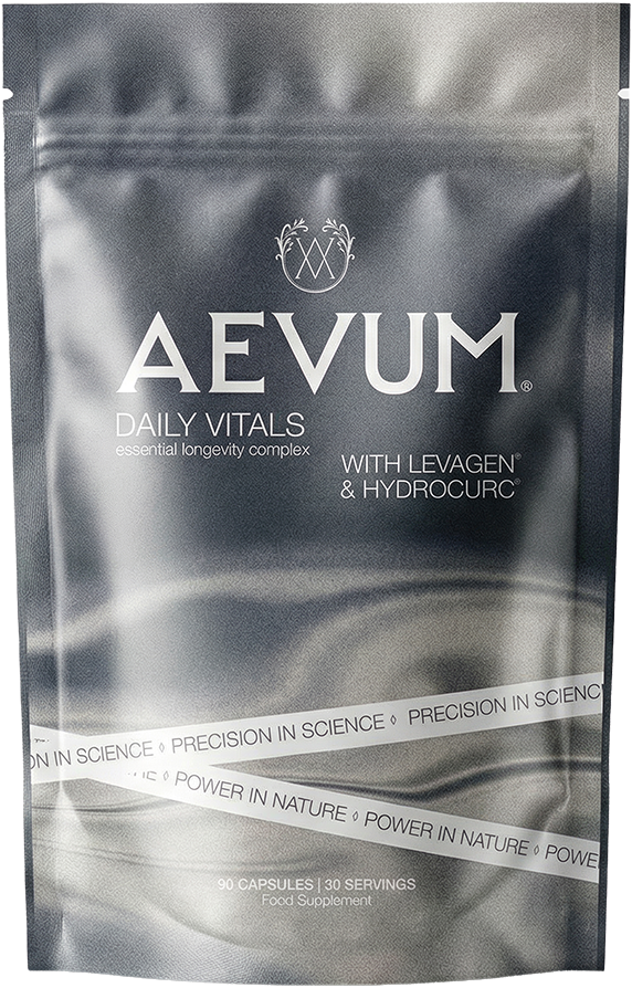 AEVUM Daily Vitals longevity supplement pouch — 90 capsules with Levagen & HydroCurc
