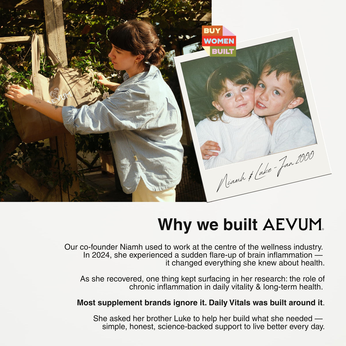 AEVUM co-founders Niamh and Luke, childhood photo and founder story