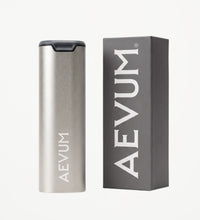 AEVUM travel pill case and packaging box, silver aluminium finish